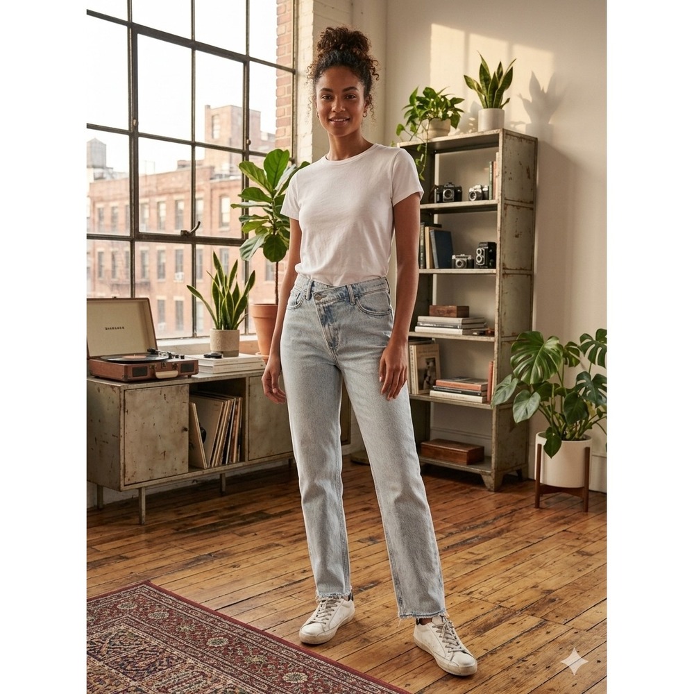 Abercrombie & Fitch Curve Love 90s Straight Ultra High Rise Criss Cross Jeans 25